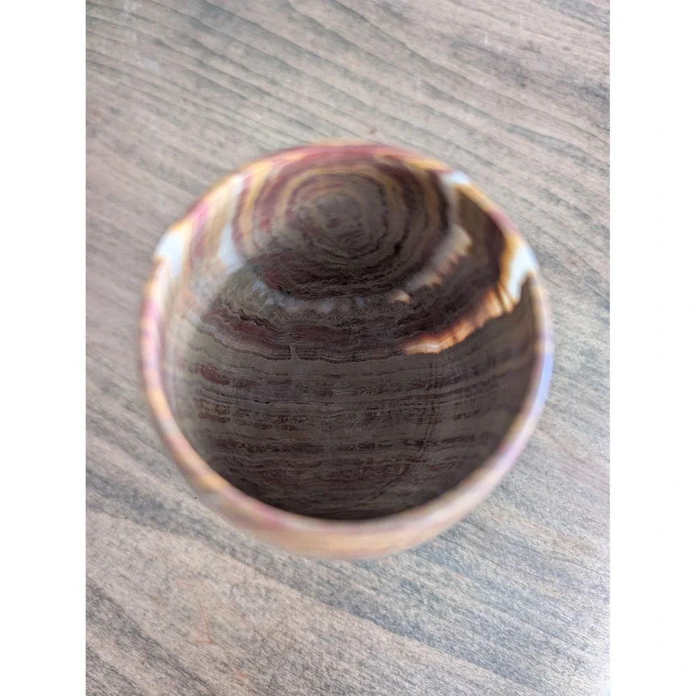 Hand Crafted Onyx Marble Banded Goblets Natural Stone Chalice Set 2 Wine Glasses